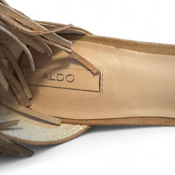 Aldo Women’s Size 6.5 Fringe Suede Stiletto Heels Sandals Tan Boho Festival - Picture 8 of 8